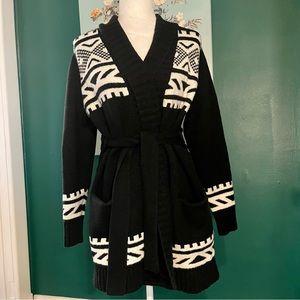 OLD NAVY COZY FAIR ISLE TIE BELT CARDIGAN SWEATER MEDIUM